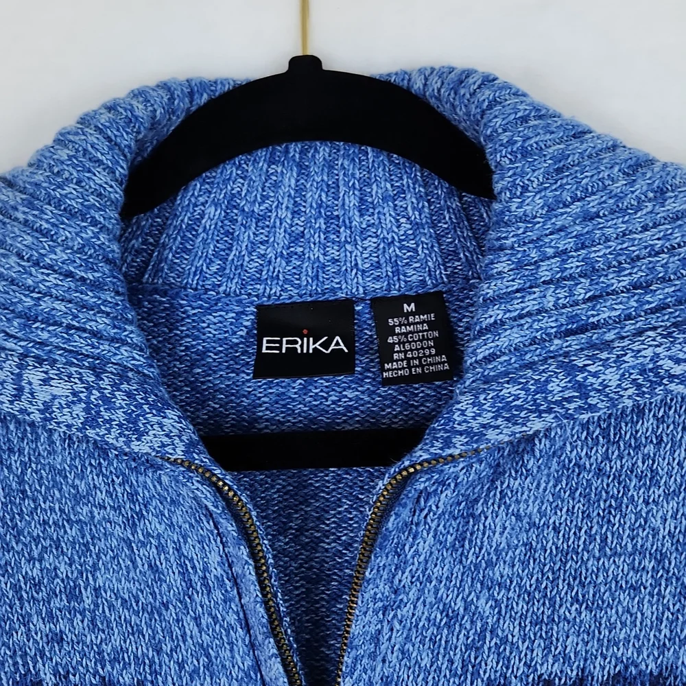 Vintage Erika Women's Zippered Knit Sweater Cardigan Blue Size Medium NWT - Picture 4 of 11